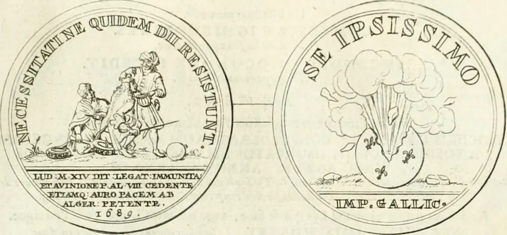 An illustration from Histoire dv roy Lovis le Grand, par les medailles, emblêmes, deuises, jettons, inscriptions, armoiries, et autres monumens publics;, 1691, leaf 88