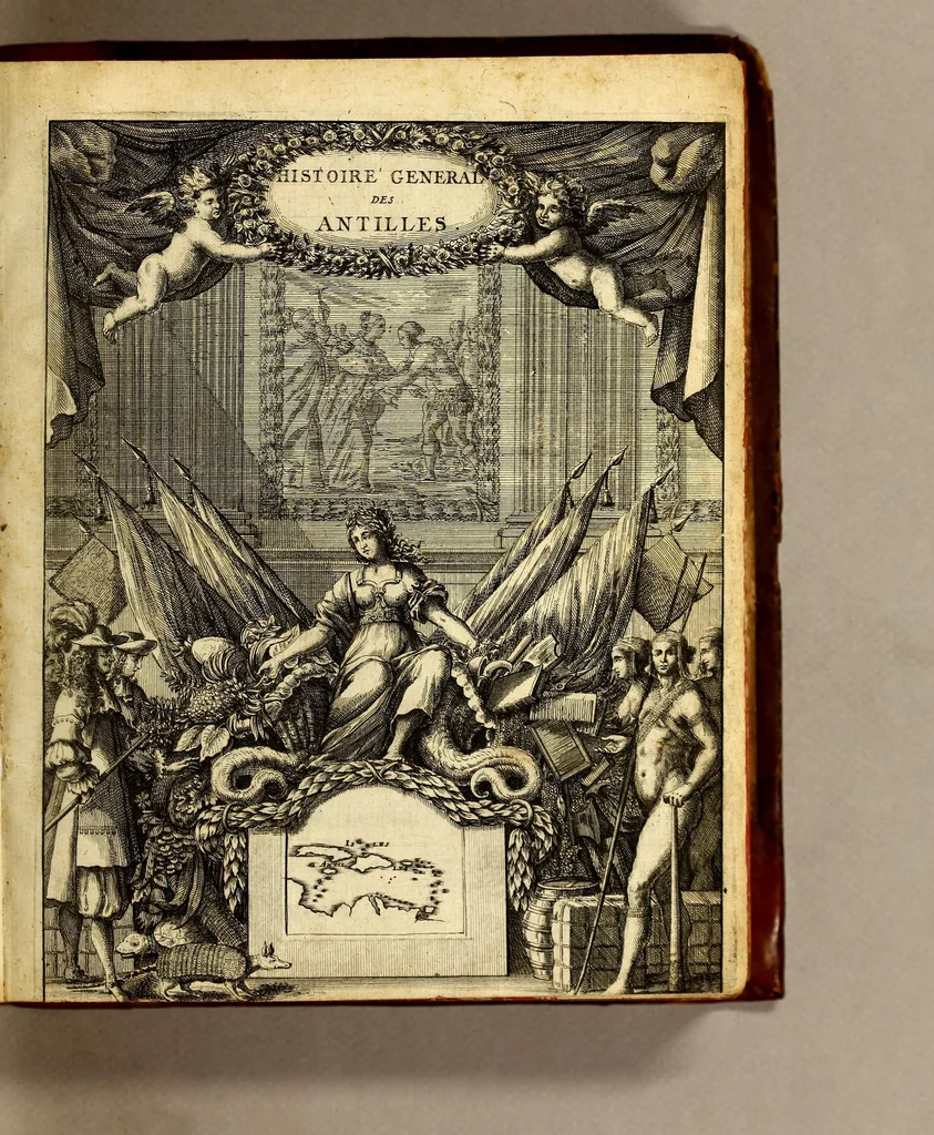 An illustration from Histoire generale des Antilles habitées par les François. : Divisée en deux tomes, et enrichie de cartes & de figures. Tome I [-IV]. ..., 1667, leaf 7