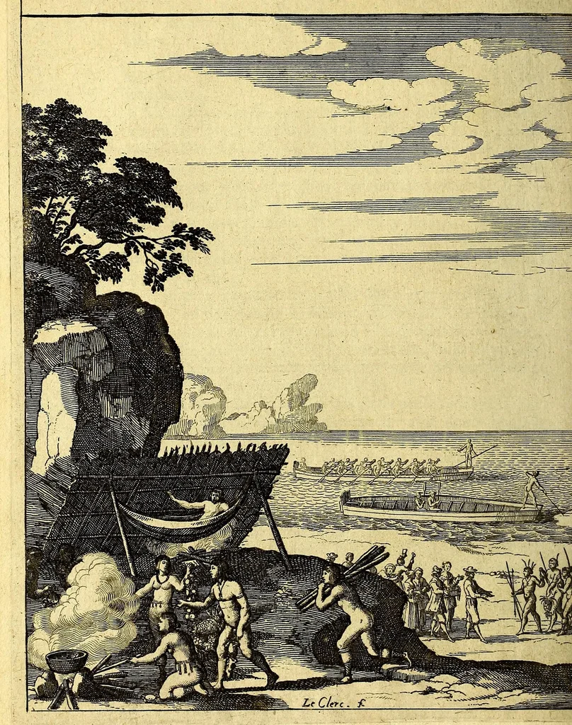 An illustration from Histoire generale des Antilles habitées par les François. : Divisée en deux tomes, et enrichie de cartes & de figures. Tome I [-IV]. ..., 1667, leaf 438