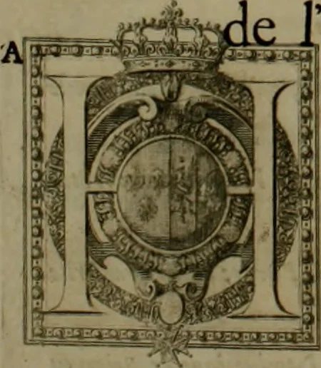 An illustration from Histoire généalogique et chronologique de la maison royale de France, des pairs, grands officiers de la couronne & de la maison du roy & des anciens barons du royaume : avec les qualitez, l'origine, le progrés & les armes de leurs familles; ensemble les statuts & le catalogue des chevaliers, commandeurs, & officiers de l'ordre du S. Esprit : le tovt dressé svr titres originaux, svr les registres des chartes du roy, du parlement, de la chambre des comptes, & du châtelet de Paris, cartulaires, manuscrits de la bibliotheque du roy, & d'autres cabinets curieux, 1726, leaf 10