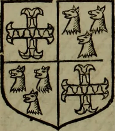 An illustration from Histoire généalogique et chronologique de la maison royale de France, des pairs, grands officiers de la couronne & de la maison du roy & des anciens barons du royaume : avec les qualitez, l'origine, le progrés & les armes de leurs familles; ensemble les statuts & le catalogue des chevaliers, commandeurs, & officiers de l'ordre du S. Esprit : le tovt dressé svr titres originaux, svr les registres des chartes du roy, du parlement, de la chambre des comptes, & du châtelet de Paris, cartulaires, manuscrits de la bibliotheque du roy, & d'autres cabinets curieux, 1726, leaf 100