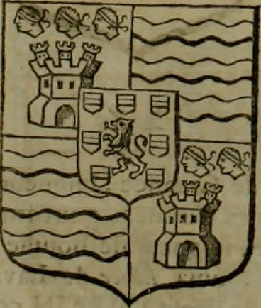 An illustration from Histoire généalogique et chronologique de la maison royale de France, des pairs, grands officiers de la couronne & de la maison du roy & des anciens barons du royaume : avec les qualitez, l'origine, le progrés & les armes de leurs familles; ensemble les statuts & le catalogue des chevaliers, commandeurs, & officiers de l'ordre du S. Esprit : le tovt dressé svr titres originaux, svr les registres des chartes du roy, du parlement, de la chambre des comptes, & du châtelet de Paris, cartulaires, manuscrits de la bibliotheque du roy, & d'autres cabinets curieux, 1726, leaf 104
