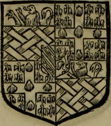An illustration from Histoire généalogique et chronologique de la maison royale de France, des pairs, grands officiers de la couronne & de la maison du roy & des anciens barons du royaume : avec les qualitez, l'origine, le progrés & les armes de leurs familles; ensemble les statuts & le catalogue des chevaliers, commandeurs, & officiers de l'ordre du S. Esprit : le tovt dressé svr titres originaux, svr les registres des chartes du roy, du parlement, de la chambre des comptes, & du châtelet de Paris, cartulaires, manuscrits de la bibliotheque du roy, & d'autres cabinets curieux, 1726, leaf 105