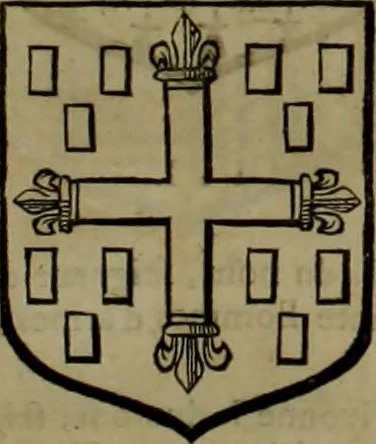An illustration from Histoire généalogique et chronologique de la maison royale de France, des pairs, grands officiers de la couronne & de la maison du roy & des anciens barons du royaume : avec les qualitez, l'origine, le progrés & les armes de leurs familles; ensemble les statuts & le catalogue des chevaliers, commandeurs, & officiers de l'ordre du S. Esprit : le tovt dressé svr titres originaux, svr les registres des chartes du roy, du parlement, de la chambre des comptes, & du châtelet de Paris, cartulaires, manuscrits de la bibliotheque du roy, & d'autres cabinets curieux, 1726, leaf 110