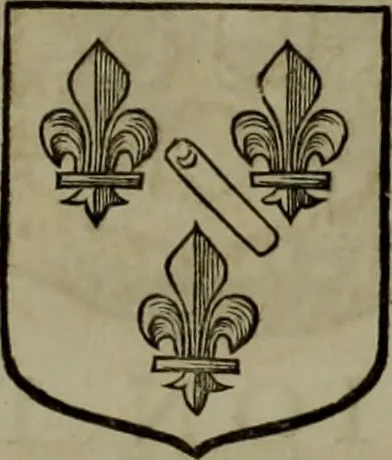 An illustration from Histoire généalogique et chronologique de la maison royale de France, des pairs, grands officiers de la couronne & de la maison du roy & des anciens barons du royaume : avec les qualitez, l'origine, le progrés & les armes de leurs familles; ensemble les statuts & le catalogue des chevaliers, commandeurs, & officiers de l'ordre du S. Esprit : le tovt dressé svr titres originaux, svr les registres des chartes du roy, du parlement, de la chambre des comptes, & du châtelet de Paris, cartulaires, manuscrits de la bibliotheque du roy, & d'autres cabinets curieux, 1726, leaf 115