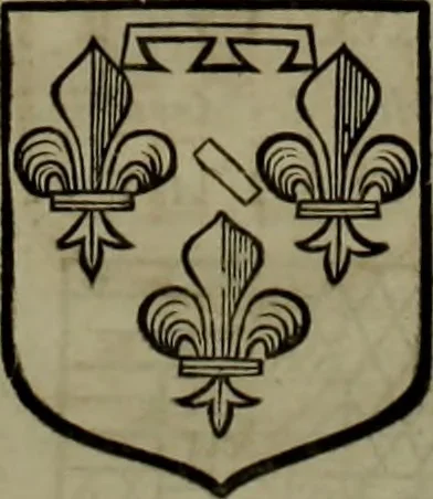 An illustration from Histoire généalogique et chronologique de la maison royale de France, des pairs, grands officiers de la couronne & de la maison du roy & des anciens barons du royaume : avec les qualitez, l'origine, le progrés & les armes de leurs familles; ensemble les statuts & le catalogue des chevaliers, commandeurs, & officiers de l'ordre du S. Esprit : le tovt dressé svr titres originaux, svr les registres des chartes du roy, du parlement, de la chambre des comptes, & du châtelet de Paris, cartulaires, manuscrits de la bibliotheque du roy, & d'autres cabinets curieux, 1726, leaf 115