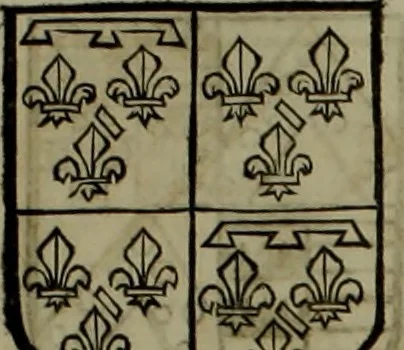 An illustration from Histoire généalogique et chronologique de la maison royale de France, des pairs, grands officiers de la couronne & de la maison du roy & des anciens barons du royaume : avec les qualitez, l'origine, le progrés & les armes de leurs familles; ensemble les statuts & le catalogue des chevaliers, commandeurs, & officiers de l'ordre du S. Esprit : le tovt dressé svr titres originaux, svr les registres des chartes du roy, du parlement, de la chambre des comptes, & du châtelet de Paris, cartulaires, manuscrits de la bibliotheque du roy, & d'autres cabinets curieux, 1726, leaf 116