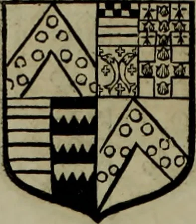 An illustration from Histoire généalogique et chronologique de la maison royale de France, des pairs, grands officiers de la couronne & de la maison du roy & des anciens barons du royaume : avec les qualitez, l'origine, le progrés & les armes de leurs familles; ensemble les statuts & le catalogue des chevaliers, commandeurs, & officiers de l'ordre du S. Esprit : le tovt dressé svr titres originaux, svr les registres des chartes du roy, du parlement, de la chambre des comptes, & du châtelet de Paris, cartulaires, manuscrits de la bibliotheque du roy, & d'autres cabinets curieux, 1726, leaf 117