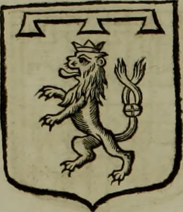 An illustration from Histoire généalogique et chronologique de la maison royale de France, des pairs, grands officiers de la couronne & de la maison du roy & des anciens barons du royaume : avec les qualitez, l'origine, le progrés & les armes de leurs familles; ensemble les statuts & le catalogue des chevaliers, commandeurs, & officiers de l'ordre du S. Esprit : le tovt dressé svr titres originaux, svr les registres des chartes du roy, du parlement, de la chambre des comptes, & du châtelet de Paris, cartulaires, manuscrits de la bibliotheque du roy, & d'autres cabinets curieux, 1726, leaf 128
