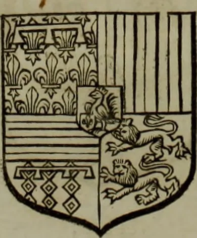 An illustration from Histoire généalogique et chronologique de la maison royale de France, des pairs, grands officiers de la couronne & de la maison du roy & des anciens barons du royaume : avec les qualitez, l'origine, le progrés & les armes de leurs familles; ensemble les statuts & le catalogue des chevaliers, commandeurs, & officiers de l'ordre du S. Esprit : le tovt dressé svr titres originaux, svr les registres des chartes du roy, du parlement, de la chambre des comptes, & du châtelet de Paris, cartulaires, manuscrits de la bibliotheque du roy, & d'autres cabinets curieux, 1726, leaf 129
