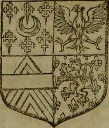 An illustration from Histoire généalogique et chronologique de la maison royale de France, des pairs, grands officiers de la couronne & de la maison du roy & des anciens barons du royaume : avec les qualitez, l'origine, le progrés & les armes de leurs familles; ensemble les statuts & le catalogue des chevaliers, commandeurs, & officiers de l'ordre du S. Esprit : le tovt dressé svr titres originaux, svr les registres des chartes du roy, du parlement, de la chambre des comptes, & du châtelet de Paris, cartulaires, manuscrits de la bibliotheque du roy, & d'autres cabinets curieux, 1726, leaf 132