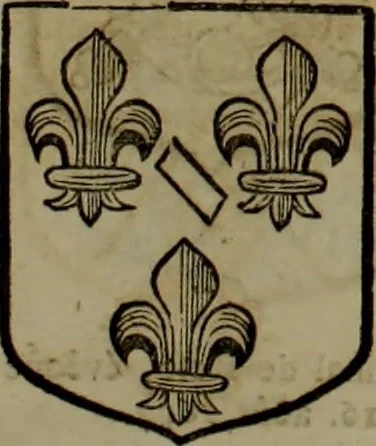 An illustration from Histoire généalogique et chronologique de la maison royale de France, des pairs, grands officiers de la couronne & de la maison du roy & des anciens barons du royaume : avec les qualitez, l'origine, le progrés & les armes de leurs familles; ensemble les statuts & le catalogue des chevaliers, commandeurs, & officiers de l'ordre du S. Esprit : le tovt dressé svr titres originaux, svr les registres des chartes du roy, du parlement, de la chambre des comptes, & du châtelet de Paris, cartulaires, manuscrits de la bibliotheque du roy, & d'autres cabinets curieux, 1726, leaf 140