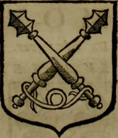 An illustration from Histoire généalogique et chronologique de la maison royale de France, des pairs, grands officiers de la couronne & de la maison du roy & des anciens barons du royaume : avec les qualitez, l'origine, le progrés & les armes de leurs familles; ensemble les statuts & le catalogue des chevaliers, commandeurs, & officiers de l'ordre du S. Esprit : le tovt dressé svr titres originaux, svr les registres des chartes du roy, du parlement, de la chambre des comptes, & du châtelet de Paris, cartulaires, manuscrits de la bibliotheque du roy, & d'autres cabinets curieux, 1726, leaf 141