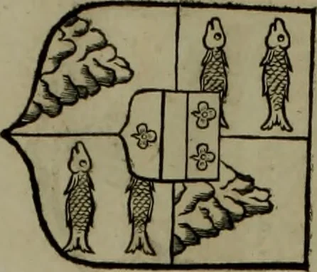 An illustration from Histoire généalogique et chronologique de la maison royale de France, des pairs, grands officiers de la couronne & de la maison du roy & des anciens barons du royaume : avec les qualitez, l'origine, le progrés & les armes de leurs familles; ensemble les statuts & le catalogue des chevaliers, commandeurs, & officiers de l'ordre du S. Esprit : le tovt dressé svr titres originaux, svr les registres des chartes du roy, du parlement, de la chambre des comptes, & du châtelet de Paris, cartulaires, manuscrits de la bibliotheque du roy, & d'autres cabinets curieux, 1726, leaf 142