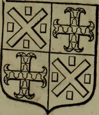 An illustration from Histoire généalogique et chronologique de la maison royale de France, des pairs, grands officiers de la couronne & de la maison du roy & des anciens barons du royaume : avec les qualitez, l'origine, le progrés & les armes de leurs familles; ensemble les statuts & le catalogue des chevaliers, commandeurs, & officiers de l'ordre du S. Esprit : le tovt dressé svr titres originaux, svr les registres des chartes du roy, du parlement, de la chambre des comptes, & du châtelet de Paris, cartulaires, manuscrits de la bibliotheque du roy, & d'autres cabinets curieux, 1726, leaf 142