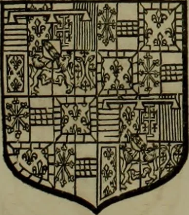 An illustration from Histoire généalogique et chronologique de la maison royale de France, des pairs, grands officiers de la couronne & de la maison du roy & des anciens barons du royaume : avec les qualitez, l'origine, le progrés & les armes de leurs familles; ensemble les statuts & le catalogue des chevaliers, commandeurs, & officiers de l'ordre du S. Esprit : le tovt dressé svr titres originaux, svr les registres des chartes du roy, du parlement, de la chambre des comptes, & du châtelet de Paris, cartulaires, manuscrits de la bibliotheque du roy, & d'autres cabinets curieux, 1726, leaf 144
