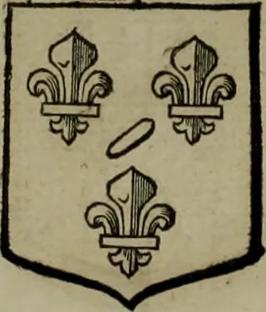 An illustration from Histoire généalogique et chronologique de la maison royale de France, des pairs, grands officiers de la couronne & de la maison du roy & des anciens barons du royaume : avec les qualitez, l'origine, le progrés & les armes de leurs familles; ensemble les statuts & le catalogue des chevaliers, commandeurs, & officiers de l'ordre du S. Esprit : le tovt dressé svr titres originaux, svr les registres des chartes du roy, du parlement, de la chambre des comptes, & du châtelet de Paris, cartulaires, manuscrits de la bibliotheque du roy, & d'autres cabinets curieux, 1726, leaf 145