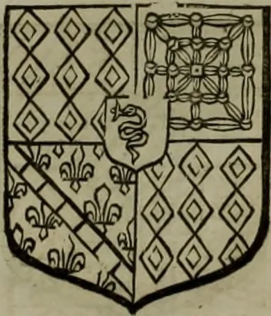An illustration from Histoire généalogique et chronologique de la maison royale de France, des pairs, grands officiers de la couronne & de la maison du roy & des anciens barons du royaume : avec les qualitez, l'origine, le progrés & les armes de leurs familles; ensemble les statuts & le catalogue des chevaliers, commandeurs, & officiers de l'ordre du S. Esprit : le tovt dressé svr titres originaux, svr les registres des chartes du roy, du parlement, de la chambre des comptes, & du châtelet de Paris, cartulaires, manuscrits de la bibliotheque du roy, & d'autres cabinets curieux, 1726, leaf 147
