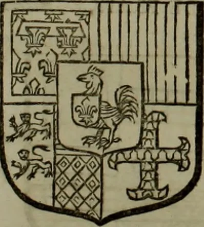 An illustration from Histoire généalogique et chronologique de la maison royale de France, des pairs, grands officiers de la couronne & de la maison du roy & des anciens barons du royaume : avec les qualitez, l'origine, le progrés & les armes de leurs familles; ensemble les statuts & le catalogue des chevaliers, commandeurs, & officiers de l'ordre du S. Esprit : le tovt dressé svr titres originaux, svr les registres des chartes du roy, du parlement, de la chambre des comptes, & du châtelet de Paris, cartulaires, manuscrits de la bibliotheque du roy, & d'autres cabinets curieux, 1726, leaf 160