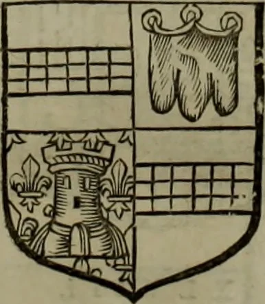 An illustration from Histoire généalogique et chronologique de la maison royale de France, des pairs, grands officiers de la couronne & de la maison du roy & des anciens barons du royaume : avec les qualitez, l'origine, le progrés & les armes de leurs familles; ensemble les statuts & le catalogue des chevaliers, commandeurs, & officiers de l'ordre du S. Esprit : le tovt dressé svr titres originaux, svr les registres des chartes du roy, du parlement, de la chambre des comptes, & du châtelet de Paris, cartulaires, manuscrits de la bibliotheque du roy, & d'autres cabinets curieux, 1726, leaf 161