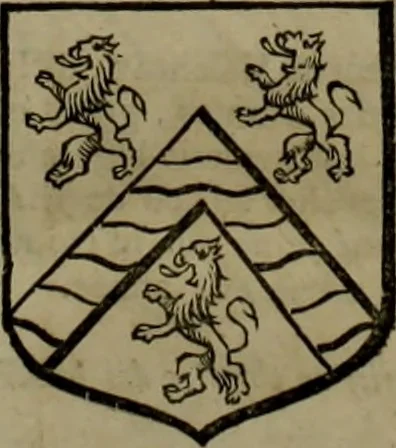 An illustration from Histoire généalogique et chronologique de la maison royale de France, des pairs, grands officiers de la couronne & de la maison du roy & des anciens barons du royaume : avec les qualitez, l'origine, le progrés & les armes de leurs familles; ensemble les statuts & le catalogue des chevaliers, commandeurs, & officiers de l'ordre du S. Esprit : le tovt dressé svr titres originaux, svr les registres des chartes du roy, du parlement, de la chambre des comptes, & du châtelet de Paris, cartulaires, manuscrits de la bibliotheque du roy, & d'autres cabinets curieux, 1726, leaf 165