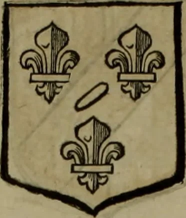 An illustration from Histoire généalogique et chronologique de la maison royale de France, des pairs, grands officiers de la couronne & de la maison du roy & des anciens barons du royaume : avec les qualitez, l'origine, le progrés & les armes de leurs familles; ensemble les statuts & le catalogue des chevaliers, commandeurs, & officiers de l'ordre du S. Esprit : le tovt dressé svr titres originaux, svr les registres des chartes du roy, du parlement, de la chambre des comptes, & du châtelet de Paris, cartulaires, manuscrits de la bibliotheque du roy, & d'autres cabinets curieux, 1726, leaf 169