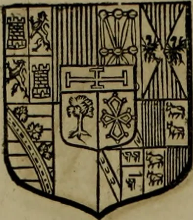 An illustration from Histoire généalogique et chronologique de la maison royale de France, des pairs, grands officiers de la couronne & de la maison du roy & des anciens barons du royaume : avec les qualitez, l'origine, le progrés & les armes de leurs familles; ensemble les statuts & le catalogue des chevaliers, commandeurs, & officiers de l'ordre du S. Esprit : le tovt dressé svr titres originaux, svr les registres des chartes du roy, du parlement, de la chambre des comptes, & du châtelet de Paris, cartulaires, manuscrits de la bibliotheque du roy, & d'autres cabinets curieux, 1726, leaf 171