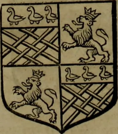 An illustration from Histoire généalogique et chronologique de la maison royale de France, des pairs, grands officiers de la couronne & de la maison du roy & des anciens barons du royaume : avec les qualitez, l'origine, le progrés & les armes de leurs familles; ensemble les statuts & le catalogue des chevaliers, commandeurs, & officiers de l'ordre du S. Esprit : le tovt dressé svr titres originaux, svr les registres des chartes du roy, du parlement, de la chambre des comptes, & du châtelet de Paris, cartulaires, manuscrits de la bibliotheque du roy, & d'autres cabinets curieux, 1726, leaf 171