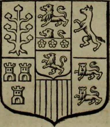 An illustration from Histoire généalogique et chronologique de la maison royale de France, des pairs, grands officiers de la couronne & de la maison du roy & des anciens barons du royaume : avec les qualitez, l'origine, le progrés & les armes de leurs familles; ensemble les statuts & le catalogue des chevaliers, commandeurs, & officiers de l'ordre du S. Esprit : le tovt dressé svr titres originaux, svr les registres des chartes du roy, du parlement, de la chambre des comptes, & du châtelet de Paris, cartulaires, manuscrits de la bibliotheque du roy, & d'autres cabinets curieux, 1726, leaf 179