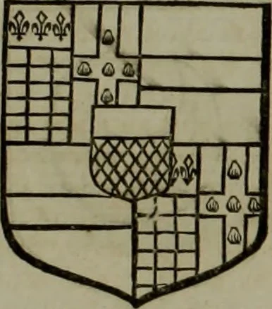 An illustration from Histoire généalogique et chronologique de la maison royale de France, des pairs, grands officiers de la couronne & de la maison du roy & des anciens barons du royaume : avec les qualitez, l'origine, le progrés & les armes de leurs familles; ensemble les statuts & le catalogue des chevaliers, commandeurs, & officiers de l'ordre du S. Esprit : le tovt dressé svr titres originaux, svr les registres des chartes du roy, du parlement, de la chambre des comptes, & du châtelet de Paris, cartulaires, manuscrits de la bibliotheque du roy, & d'autres cabinets curieux, 1726, leaf 180