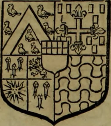 An illustration from Histoire généalogique et chronologique de la maison royale de France, des pairs, grands officiers de la couronne & de la maison du roy & des anciens barons du royaume : avec les qualitez, l'origine, le progrés & les armes de leurs familles; ensemble les statuts & le catalogue des chevaliers, commandeurs, & officiers de l'ordre du S. Esprit : le tovt dressé svr titres originaux, svr les registres des chartes du roy, du parlement, de la chambre des comptes, & du châtelet de Paris, cartulaires, manuscrits de la bibliotheque du roy, & d'autres cabinets curieux, 1726, leaf 182