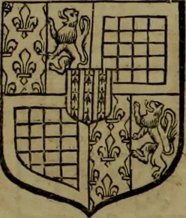 An illustration from Histoire généalogique et chronologique de la maison royale de France, des pairs, grands officiers de la couronne & de la maison du roy & des anciens barons du royaume : avec les qualitez, l'origine, le progrés & les armes de leurs familles; ensemble les statuts & le catalogue des chevaliers, commandeurs, & officiers de l'ordre du S. Esprit : le tovt dressé svr titres originaux, svr les registres des chartes du roy, du parlement, de la chambre des comptes, & du châtelet de Paris, cartulaires, manuscrits de la bibliotheque du roy, & d'autres cabinets curieux, 1726, leaf 182