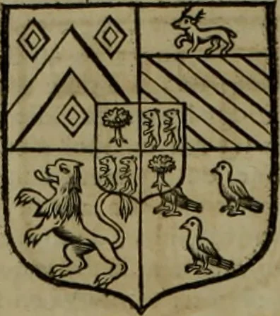 An illustration from Histoire généalogique et chronologique de la maison royale de France, des pairs, grands officiers de la couronne & de la maison du roy & des anciens barons du royaume : avec les qualitez, l'origine, le progrés & les armes de leurs familles; ensemble les statuts & le catalogue des chevaliers, commandeurs, & officiers de l'ordre du S. Esprit : le tovt dressé svr titres originaux, svr les registres des chartes du roy, du parlement, de la chambre des comptes, & du châtelet de Paris, cartulaires, manuscrits de la bibliotheque du roy, & d'autres cabinets curieux, 1726, leaf 187