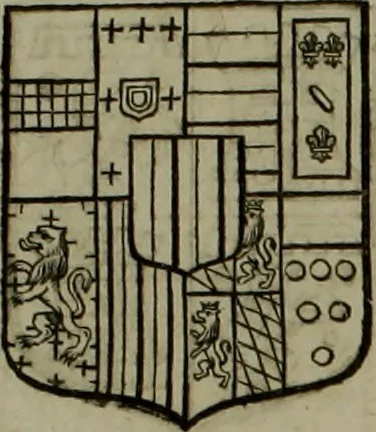 An illustration from Histoire généalogique et chronologique de la maison royale de France, des pairs, grands officiers de la couronne & de la maison du roy & des anciens barons du royaume : avec les qualitez, l'origine, le progrés & les armes de leurs familles; ensemble les statuts & le catalogue des chevaliers, commandeurs, & officiers de l'ordre du S. Esprit : le tovt dressé svr titres originaux, svr les registres des chartes du roy, du parlement, de la chambre des comptes, & du châtelet de Paris, cartulaires, manuscrits de la bibliotheque du roy, & d'autres cabinets curieux, 1726, leaf 192