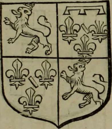 An illustration from Histoire généalogique et chronologique de la maison royale de France, des pairs, grands officiers de la couronne & de la maison du roy & des anciens barons du royaume : avec les qualitez, l'origine, le progrés & les armes de leurs familles; ensemble les statuts & le catalogue des chevaliers, commandeurs, & officiers de l'ordre du S. Esprit : le tovt dressé svr titres originaux, svr les registres des chartes du roy, du parlement, de la chambre des comptes, & du châtelet de Paris, cartulaires, manuscrits de la bibliotheque du roy, & d'autres cabinets curieux, 1726, leaf 192