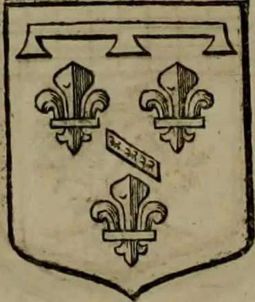An illustration from Histoire généalogique et chronologique de la maison royale de France, des pairs, grands officiers de la couronne & de la maison du roy & des anciens barons du royaume : avec les qualitez, l'origine, le progrés & les armes de leurs familles; ensemble les statuts & le catalogue des chevaliers, commandeurs, & officiers de l'ordre du S. Esprit : le tovt dressé svr titres originaux, svr les registres des chartes du roy, du parlement, de la chambre des comptes, & du châtelet de Paris, cartulaires, manuscrits de la bibliotheque du roy, & d'autres cabinets curieux, 1726, leaf 195