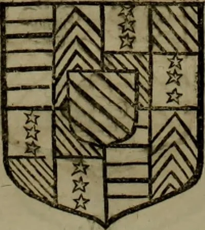 An illustration from Histoire généalogique et chronologique de la maison royale de France, des pairs, grands officiers de la couronne & de la maison du roy & des anciens barons du royaume : avec les qualitez, l'origine, le progrés & les armes de leurs familles; ensemble les statuts & le catalogue des chevaliers, commandeurs, & officiers de l'ordre du S. Esprit : le tovt dressé svr titres originaux, svr les registres des chartes du roy, du parlement, de la chambre des comptes, & du châtelet de Paris, cartulaires, manuscrits de la bibliotheque du roy, & d'autres cabinets curieux, 1726, leaf 195