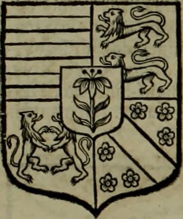 An illustration from Histoire généalogique et chronologique de la maison royale de France, des pairs, grands officiers de la couronne & de la maison du roy & des anciens barons du royaume : avec les qualitez, l'origine, le progrés & les armes de leurs familles; ensemble les statuts & le catalogue des chevaliers, commandeurs, & officiers de l'ordre du S. Esprit : le tovt dressé svr titres originaux, svr les registres des chartes du roy, du parlement, de la chambre des comptes, & du châtelet de Paris, cartulaires, manuscrits de la bibliotheque du roy, & d'autres cabinets curieux, 1726, leaf 212