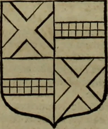 An illustration from Histoire généalogique et chronologique de la maison royale de France, des pairs, grands officiers de la couronne & de la maison du roy & des anciens barons du royaume : avec les qualitez, l'origine, le progrés & les armes de leurs familles; ensemble les statuts & le catalogue des chevaliers, commandeurs, & officiers de l'ordre du S. Esprit : le tovt dressé svr titres originaux, svr les registres des chartes du roy, du parlement, de la chambre des comptes, & du châtelet de Paris, cartulaires, manuscrits de la bibliotheque du roy, & d'autres cabinets curieux, 1726, leaf 213