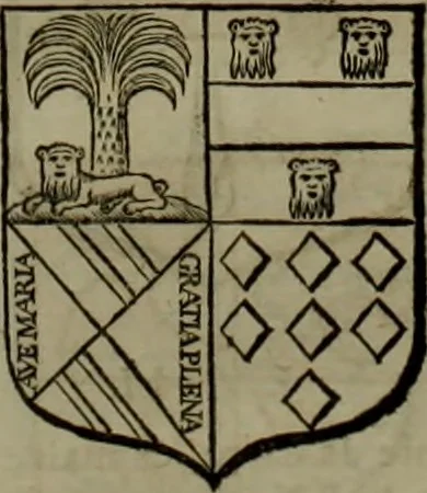 An illustration from Histoire généalogique et chronologique de la maison royale de France, des pairs, grands officiers de la couronne & de la maison du roy & des anciens barons du royaume : avec les qualitez, l'origine, le progrés & les armes de leurs familles; ensemble les statuts & le catalogue des chevaliers, commandeurs, & officiers de l'ordre du S. Esprit : le tovt dressé svr titres originaux, svr les registres des chartes du roy, du parlement, de la chambre des comptes, & du châtelet de Paris, cartulaires, manuscrits de la bibliotheque du roy, & d'autres cabinets curieux, 1726, leaf 215