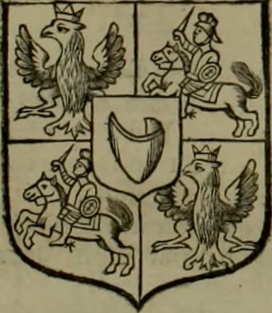 An illustration from Histoire généalogique et chronologique de la maison royale de France, des pairs, grands officiers de la couronne & de la maison du roy & des anciens barons du royaume : avec les qualitez, l'origine, le progrés & les armes de leurs familles; ensemble les statuts & le catalogue des chevaliers, commandeurs, & officiers de l'ordre du S. Esprit : le tovt dressé svr titres originaux, svr les registres des chartes du roy, du parlement, de la chambre des comptes, & du châtelet de Paris, cartulaires, manuscrits de la bibliotheque du roy, & d'autres cabinets curieux, 1726, leaf 220