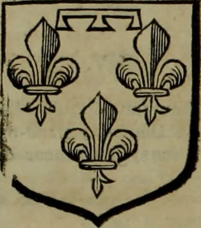 An illustration from Histoire généalogique et chronologique de la maison royale de France, des pairs, grands officiers de la couronne & de la maison du roy & des anciens barons du royaume : avec les qualitez, l'origine, le progrés & les armes de leurs familles; ensemble les statuts & le catalogue des chevaliers, commandeurs, & officiers de l'ordre du S. Esprit : le tovt dressé svr titres originaux, svr les registres des chartes du roy, du parlement, de la chambre des comptes, & du châtelet de Paris, cartulaires, manuscrits de la bibliotheque du roy, & d'autres cabinets curieux, 1726, leaf 222