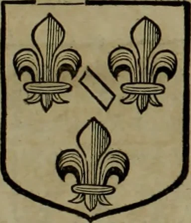 An illustration from Histoire généalogique et chronologique de la maison royale de France, des pairs, grands officiers de la couronne & de la maison du roy & des anciens barons du royaume : avec les qualitez, l'origine, le progrés & les armes de leurs familles; ensemble les statuts & le catalogue des chevaliers, commandeurs, & officiers de l'ordre du S. Esprit : le tovt dressé svr titres originaux, svr les registres des chartes du roy, du parlement, de la chambre des comptes, & du châtelet de Paris, cartulaires, manuscrits de la bibliotheque du roy, & d'autres cabinets curieux, 1726, leaf 222