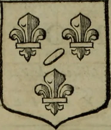 An illustration from Histoire généalogique et chronologique de la maison royale de France, des pairs, grands officiers de la couronne & de la maison du roy & des anciens barons du royaume : avec les qualitez, l'origine, le progrés & les armes de leurs familles; ensemble les statuts & le catalogue des chevaliers, commandeurs, & officiers de l'ordre du S. Esprit : le tovt dressé svr titres originaux, svr les registres des chartes du roy, du parlement, de la chambre des comptes, & du châtelet de Paris, cartulaires, manuscrits de la bibliotheque du roy, & d'autres cabinets curieux, 1726, leaf 223