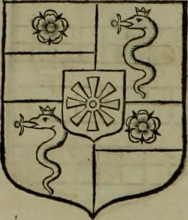 An illustration from Histoire généalogique et chronologique de la maison royale de France, des pairs, grands officiers de la couronne & de la maison du roy & des anciens barons du royaume : avec les qualitez, l'origine, le progrés & les armes de leurs familles; ensemble les statuts & le catalogue des chevaliers, commandeurs, & officiers de l'ordre du S. Esprit : le tovt dressé svr titres originaux, svr les registres des chartes du roy, du parlement, de la chambre des comptes, & du châtelet de Paris, cartulaires, manuscrits de la bibliotheque du roy, & d'autres cabinets curieux, 1726, leaf 224