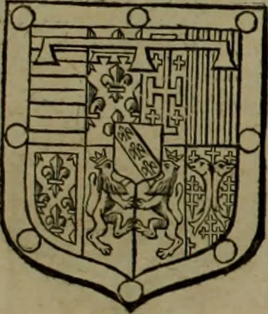 An illustration from Histoire généalogique et chronologique de la maison royale de France, des pairs, grands officiers de la couronne & de la maison du roy & des anciens barons du royaume : avec les qualitez, l'origine, le progrés & les armes de leurs familles; ensemble les statuts & le catalogue des chevaliers, commandeurs, & officiers de l'ordre du S. Esprit : le tovt dressé svr titres originaux, svr les registres des chartes du roy, du parlement, de la chambre des comptes, & du châtelet de Paris, cartulaires, manuscrits de la bibliotheque du roy, & d'autres cabinets curieux, 1726, leaf 226