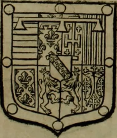 An illustration from Histoire généalogique et chronologique de la maison royale de France, des pairs, grands officiers de la couronne & de la maison du roy & des anciens barons du royaume : avec les qualitez, l'origine, le progrés & les armes de leurs familles; ensemble les statuts & le catalogue des chevaliers, commandeurs, & officiers de l'ordre du S. Esprit : le tovt dressé svr titres originaux, svr les registres des chartes du roy, du parlement, de la chambre des comptes, & du châtelet de Paris, cartulaires, manuscrits de la bibliotheque du roy, & d'autres cabinets curieux, 1726, leaf 226