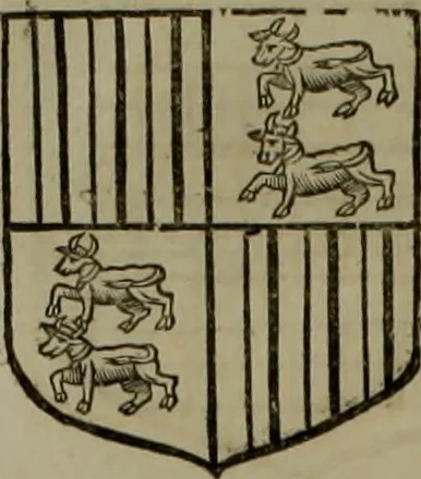 An illustration from Histoire généalogique et chronologique de la maison royale de France, des pairs, grands officiers de la couronne & de la maison du roy & des anciens barons du royaume : avec les qualitez, l'origine, le progrés & les armes de leurs familles; ensemble les statuts & le catalogue des chevaliers, commandeurs, & officiers de l'ordre du S. Esprit : le tovt dressé svr titres originaux, svr les registres des chartes du roy, du parlement, de la chambre des comptes, & du châtelet de Paris, cartulaires, manuscrits de la bibliotheque du roy, & d'autres cabinets curieux, 1726, leaf 231