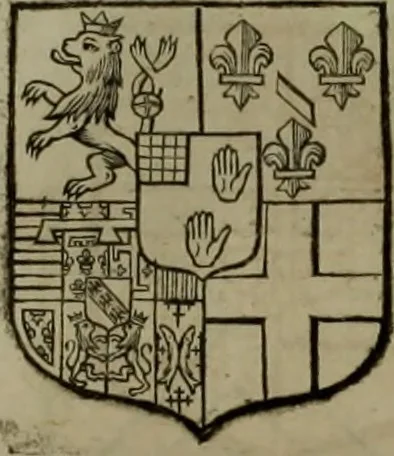 An illustration from Histoire généalogique et chronologique de la maison royale de France, des pairs, grands officiers de la couronne & de la maison du roy & des anciens barons du royaume : avec les qualitez, l'origine, le progrés & les armes de leurs familles; ensemble les statuts & le catalogue des chevaliers, commandeurs, & officiers de l'ordre du S. Esprit : le tovt dressé svr titres originaux, svr les registres des chartes du roy, du parlement, de la chambre des comptes, & du châtelet de Paris, cartulaires, manuscrits de la bibliotheque du roy, & d'autres cabinets curieux, 1726, leaf 231