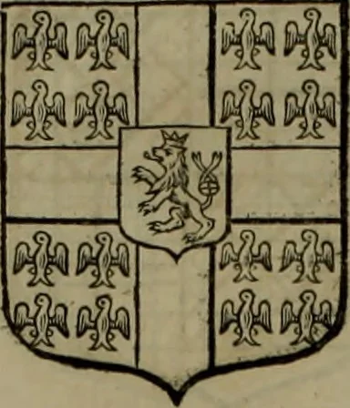An illustration from Histoire généalogique et chronologique de la maison royale de France, des pairs, grands officiers de la couronne & de la maison du roy & des anciens barons du royaume : avec les qualitez, l'origine, le progrés & les armes de leurs familles; ensemble les statuts & le catalogue des chevaliers, commandeurs, & officiers de l'ordre du S. Esprit : le tovt dressé svr titres originaux, svr les registres des chartes du roy, du parlement, de la chambre des comptes, & du châtelet de Paris, cartulaires, manuscrits de la bibliotheque du roy, & d'autres cabinets curieux, 1726, leaf 233